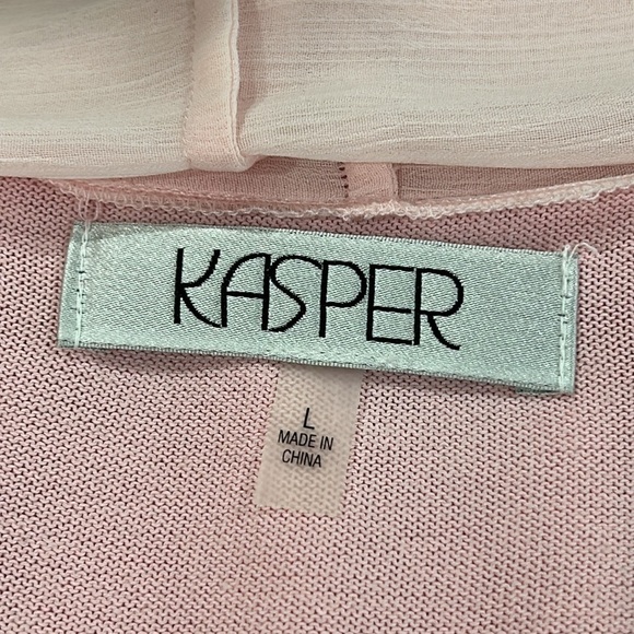 Kasper Chiffon Front Cardigan Sweater in Tutu Pink - Size Large - Picture 7 of 8